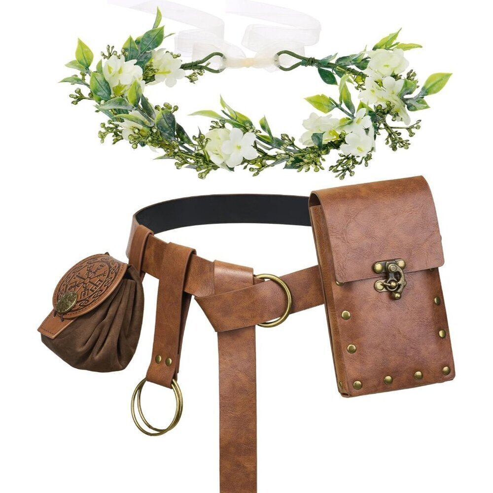 Medieval Leather Belt Pouch Set for Renaissance Cosplay Halloween